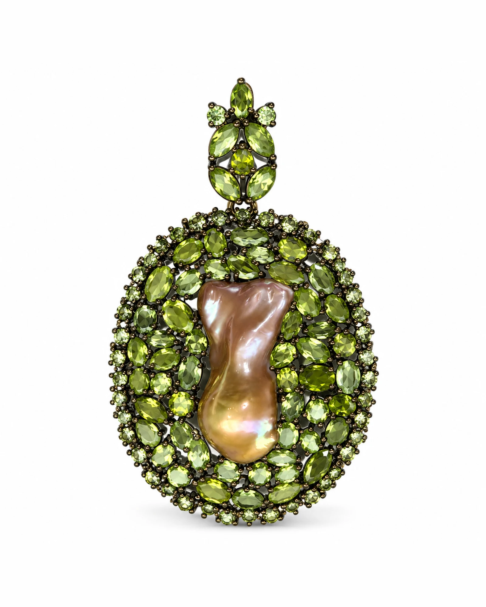 Olive Grove: Bronze Baroque Pearl & Olive Halo Pendant by Ivari