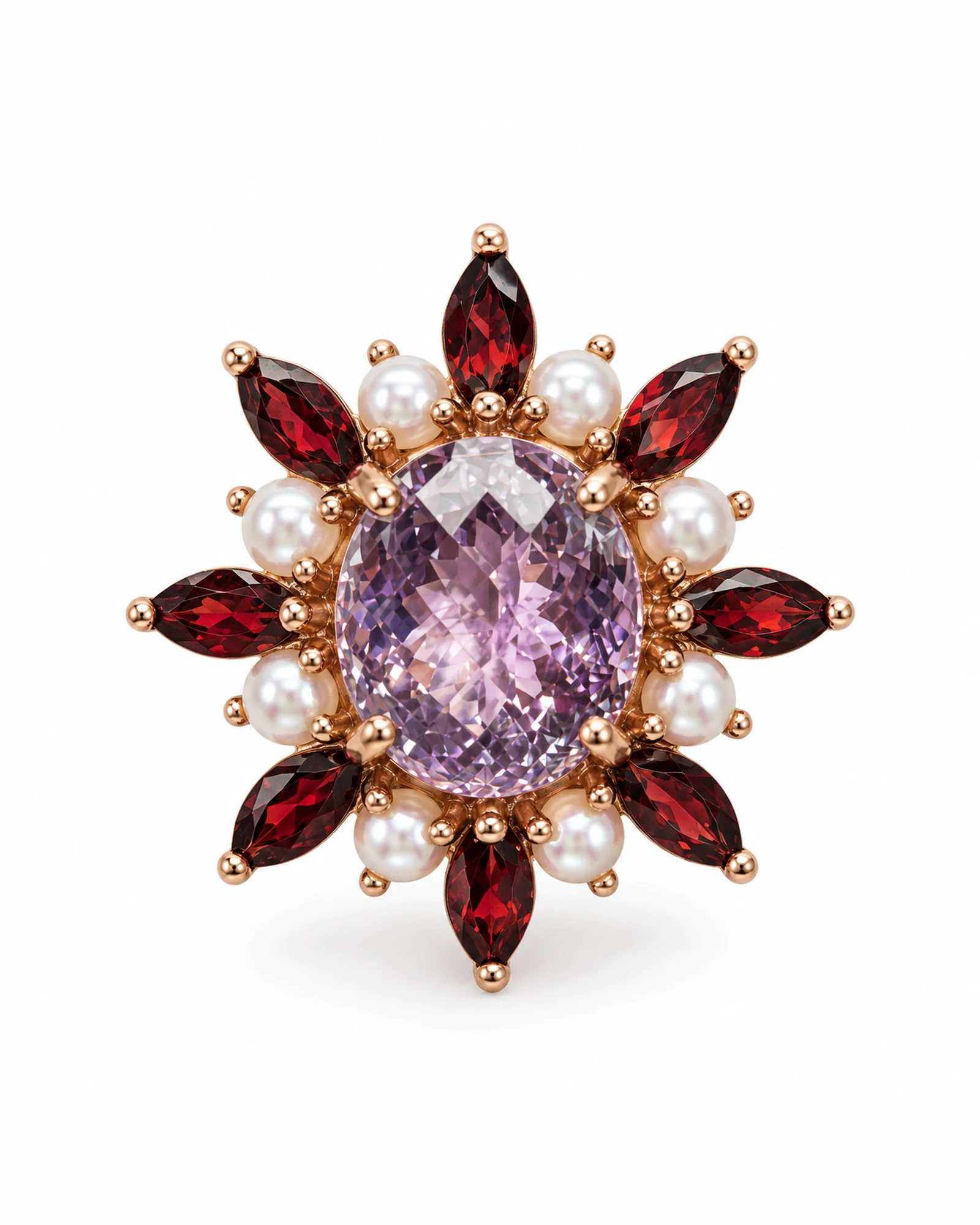 Pearl Star: Pale-Violet Oval, Pearl & Red Star Pendant by Ivari