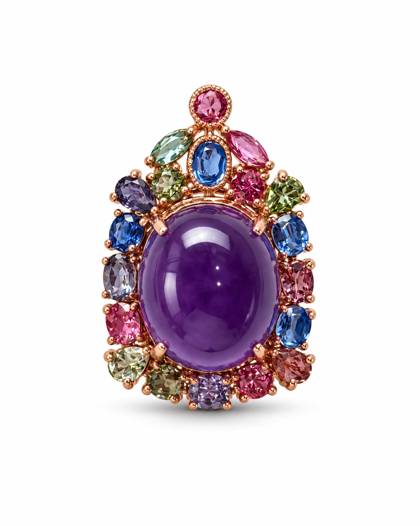 Plum Moon: Violet Cabochon & Mixed Halo Pendant by Ivari