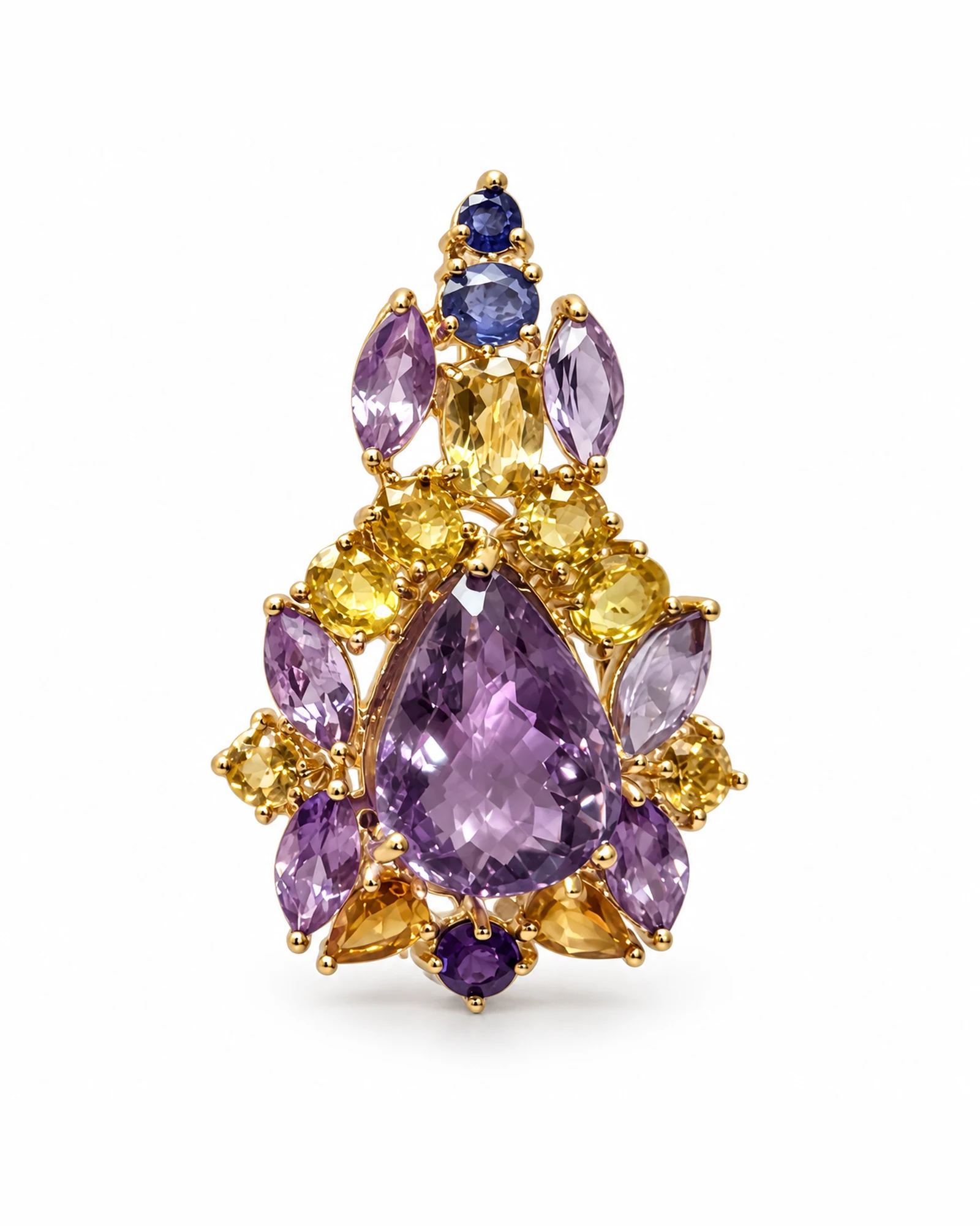 Golden Iris: Violet Pear & Golden Cluster Pendant by Ivari