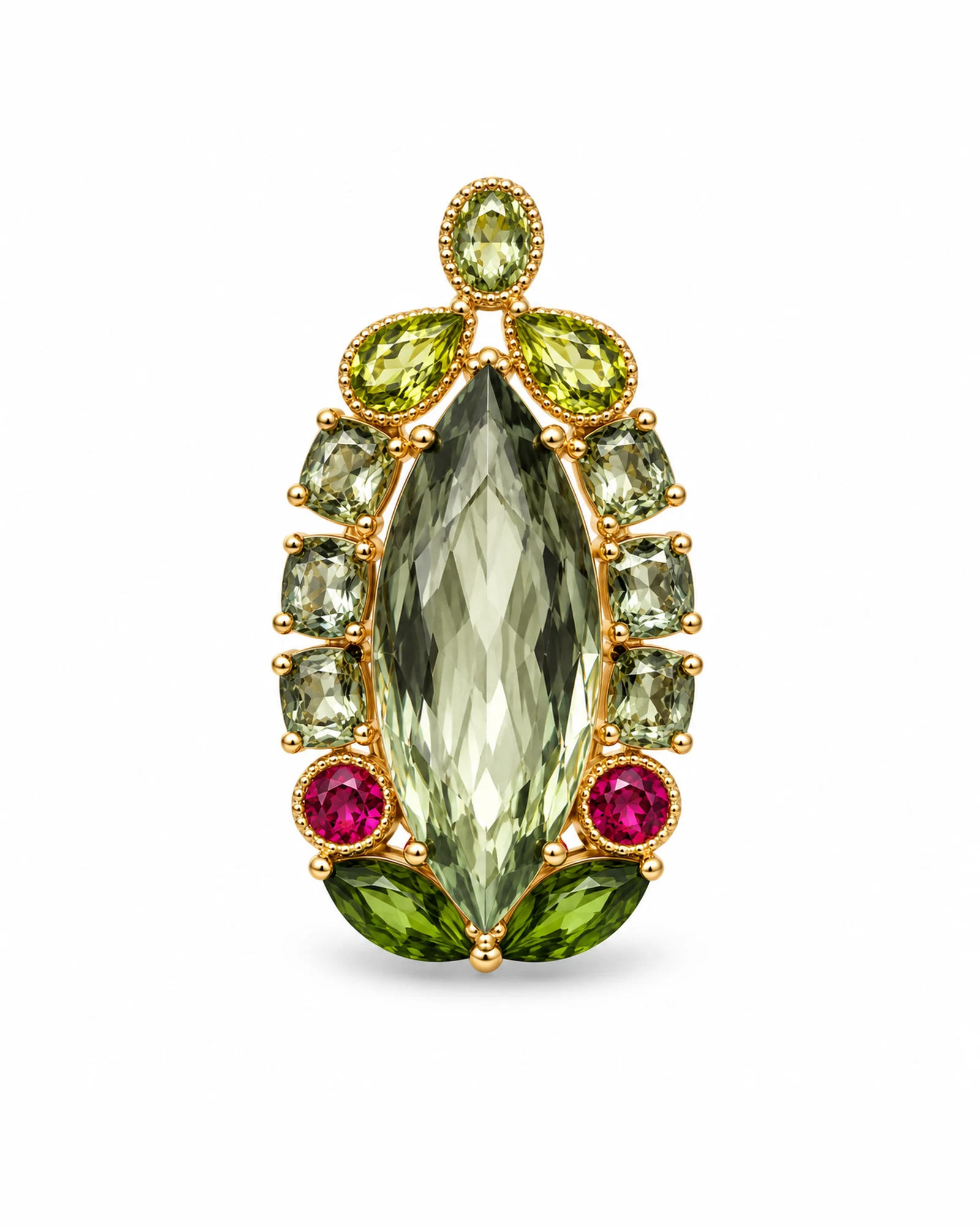 Willow Drop: Pale-Green Marquise & Olive Halo Pendant by Ivari