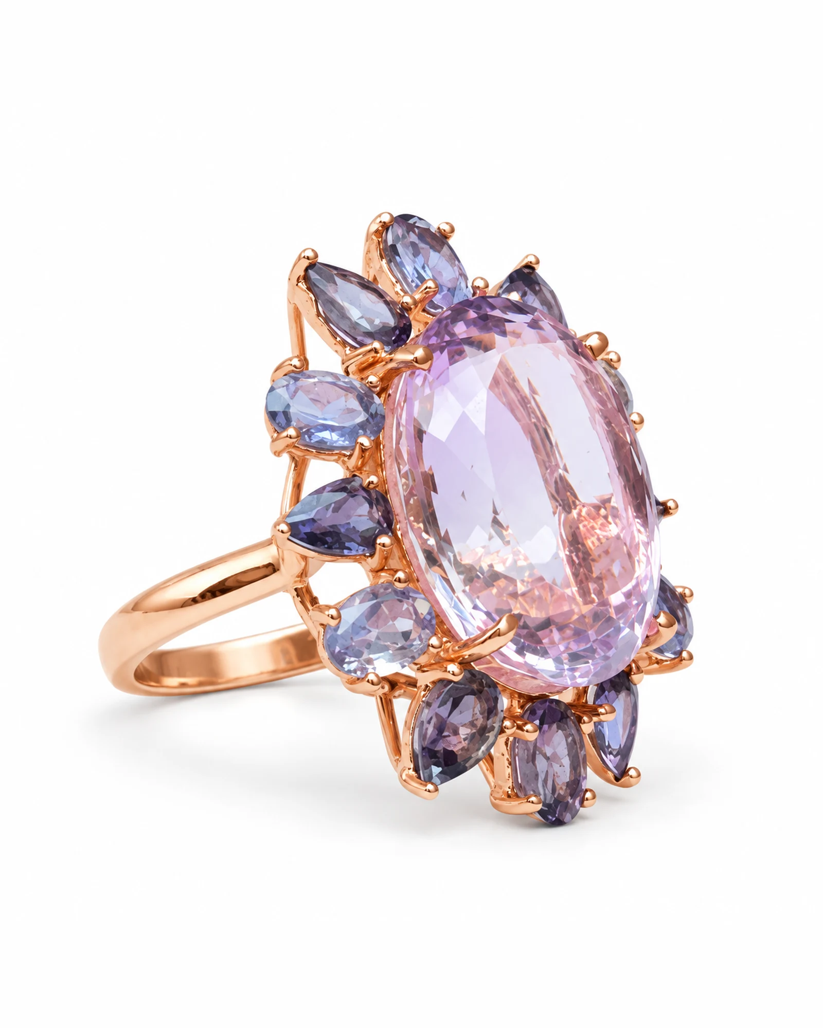 Blush Halo: Pale-Pink Oval & Violet Halo Ring by Ivari