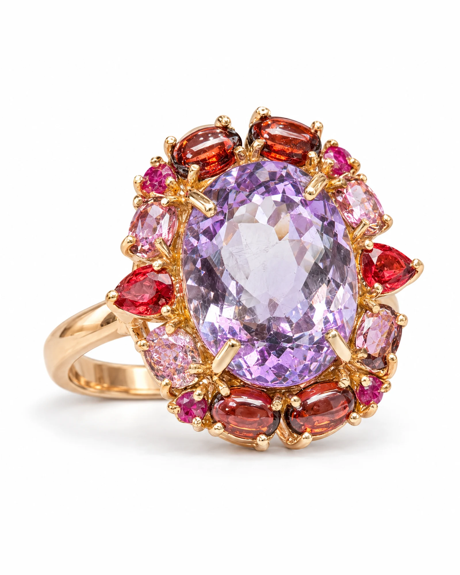 Sorbet Bloom: Lilac Oval & Red-Pink Halo Ring by Ivari