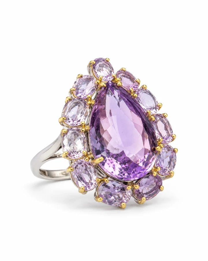 Violet Pear: Violet Pear & Lilac Halo Ring by Ivari