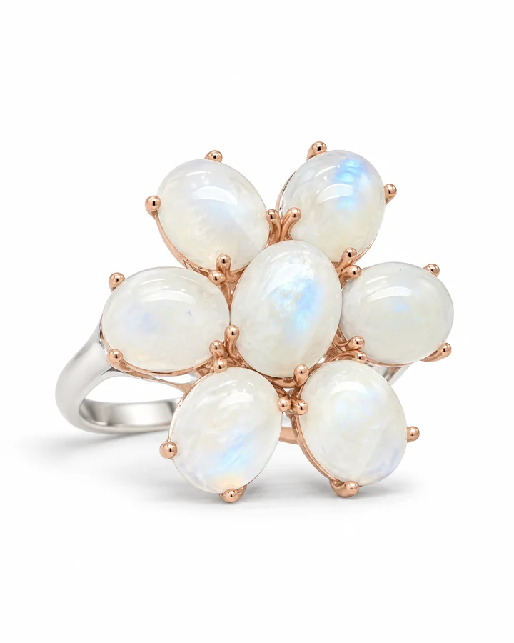 Snowdrop Cluster: White Cabochon Flower Ring by Ivari