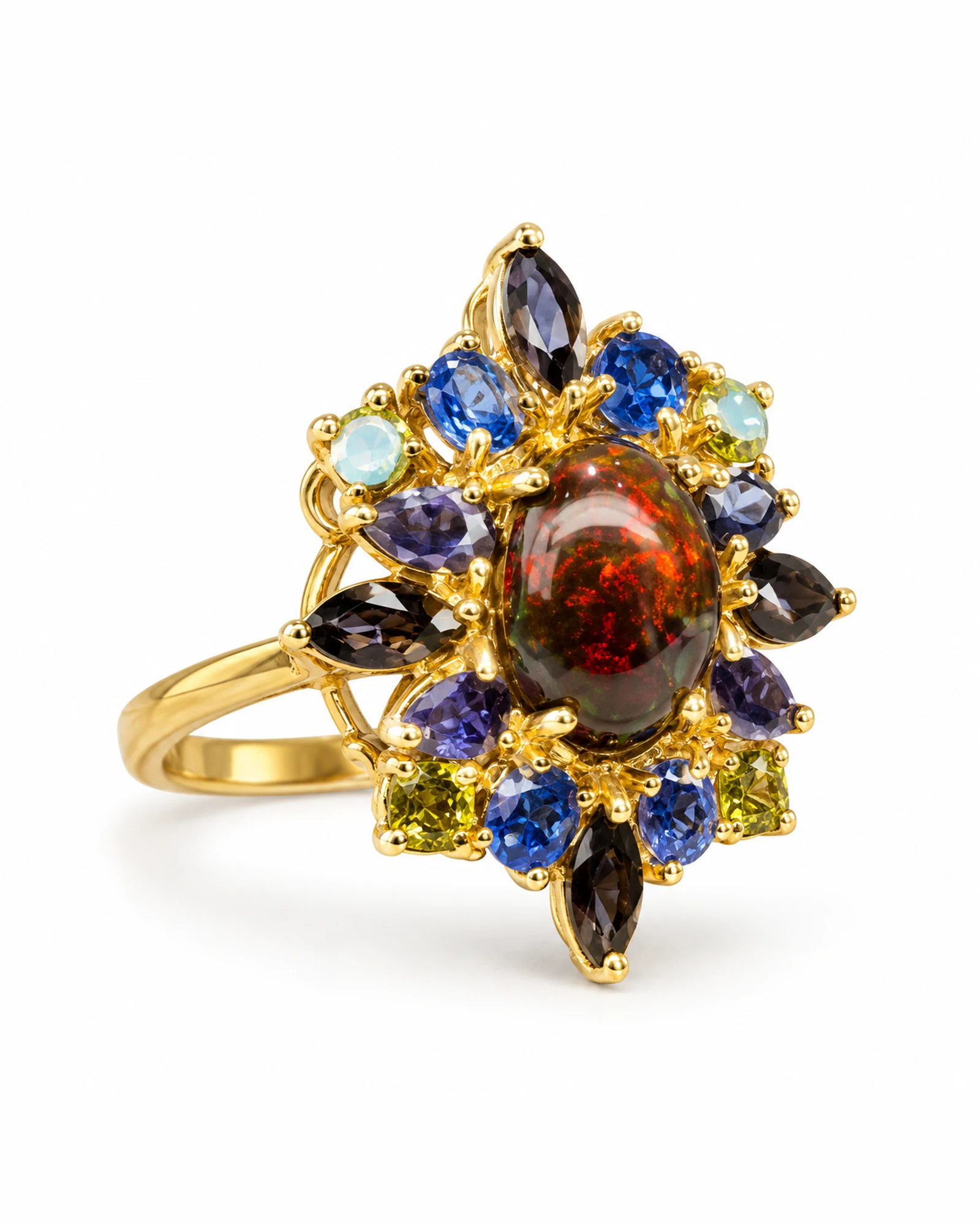 Midnight Ember: Dark Cabochon & Blue Star Ring by Ivari