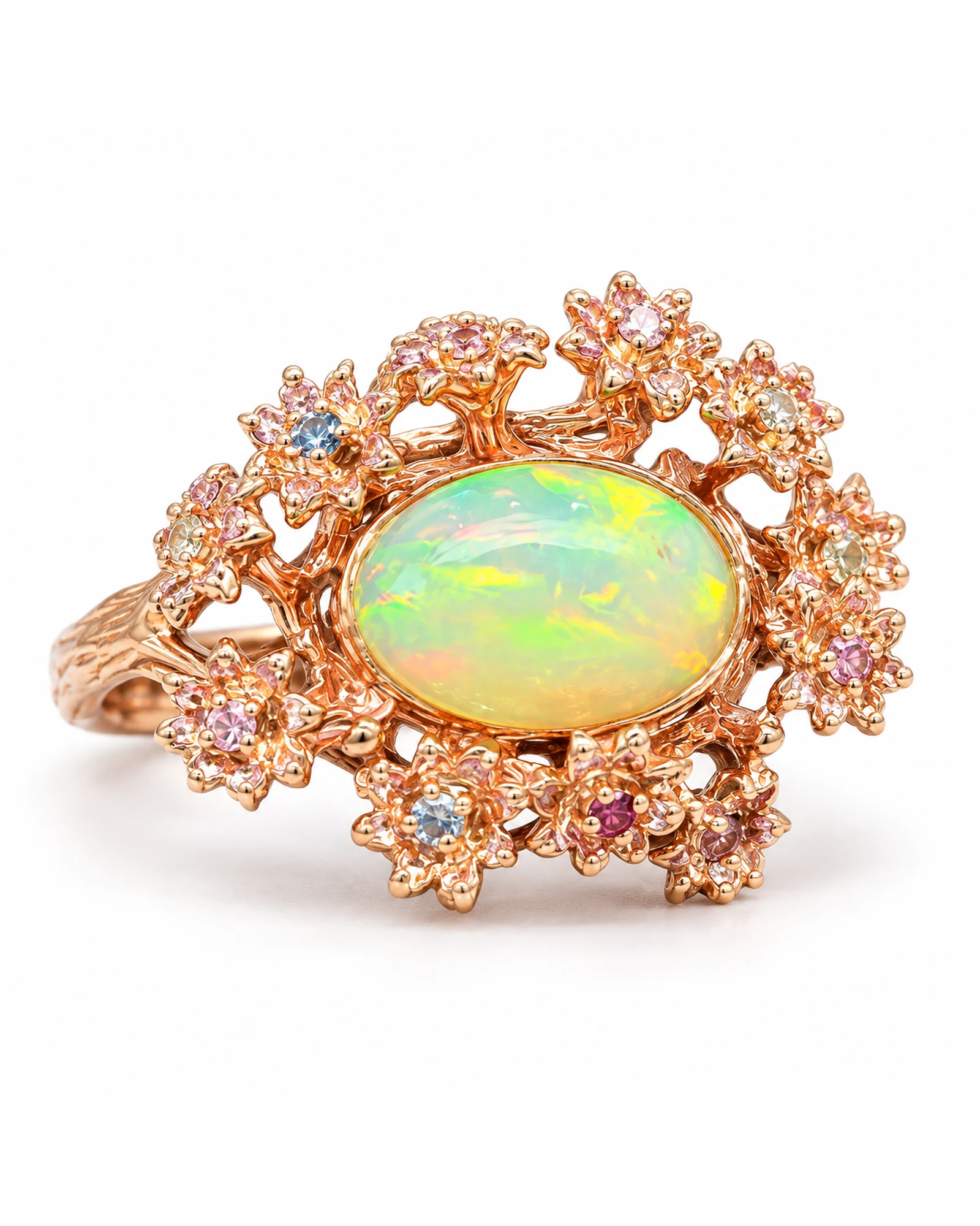 Blossom Oval: White Cabochon & Rose-Gold Blossom Ring by Ivari