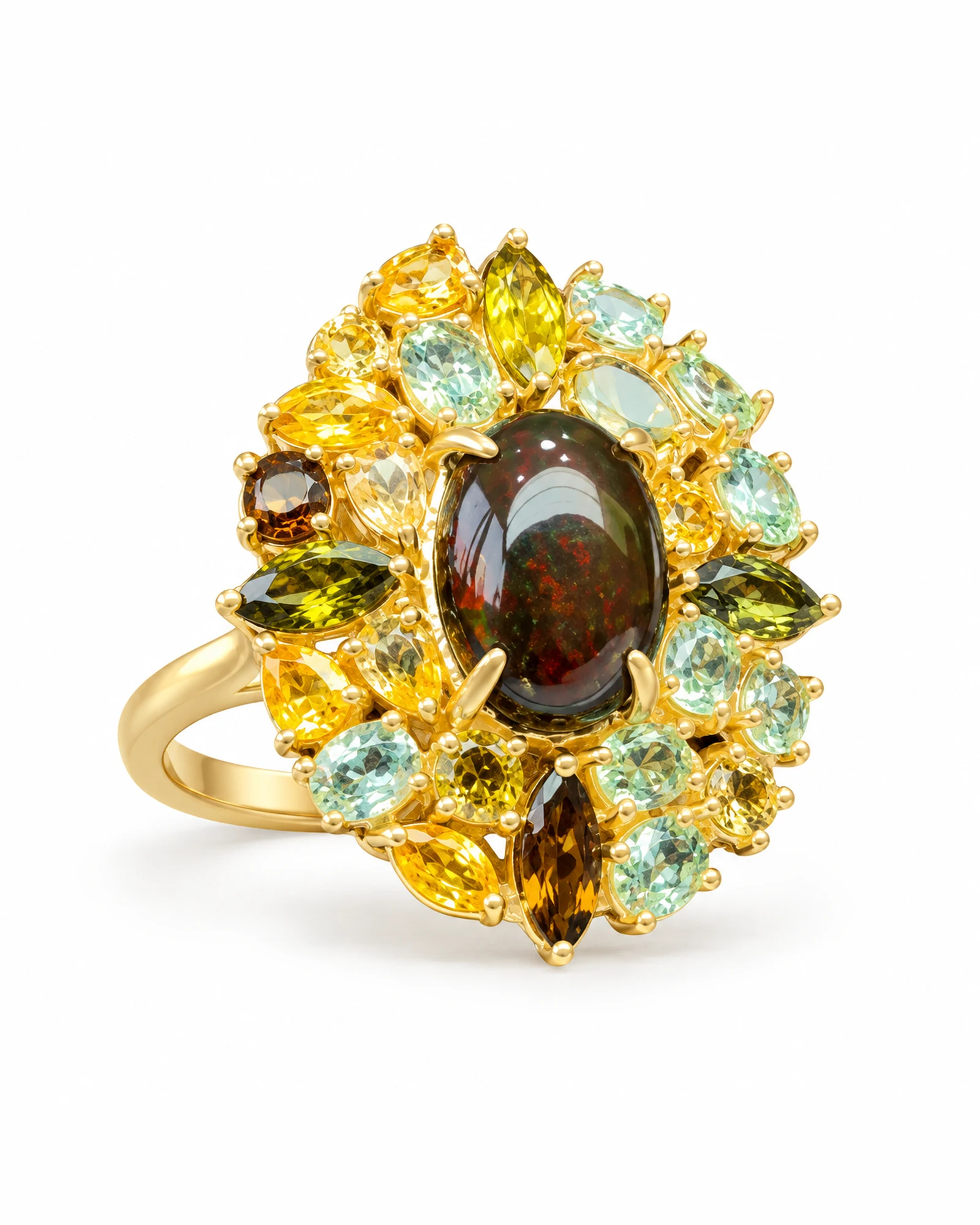 Citrus Star: Dark Cabochon & Citrus Halo Ring by Ivari