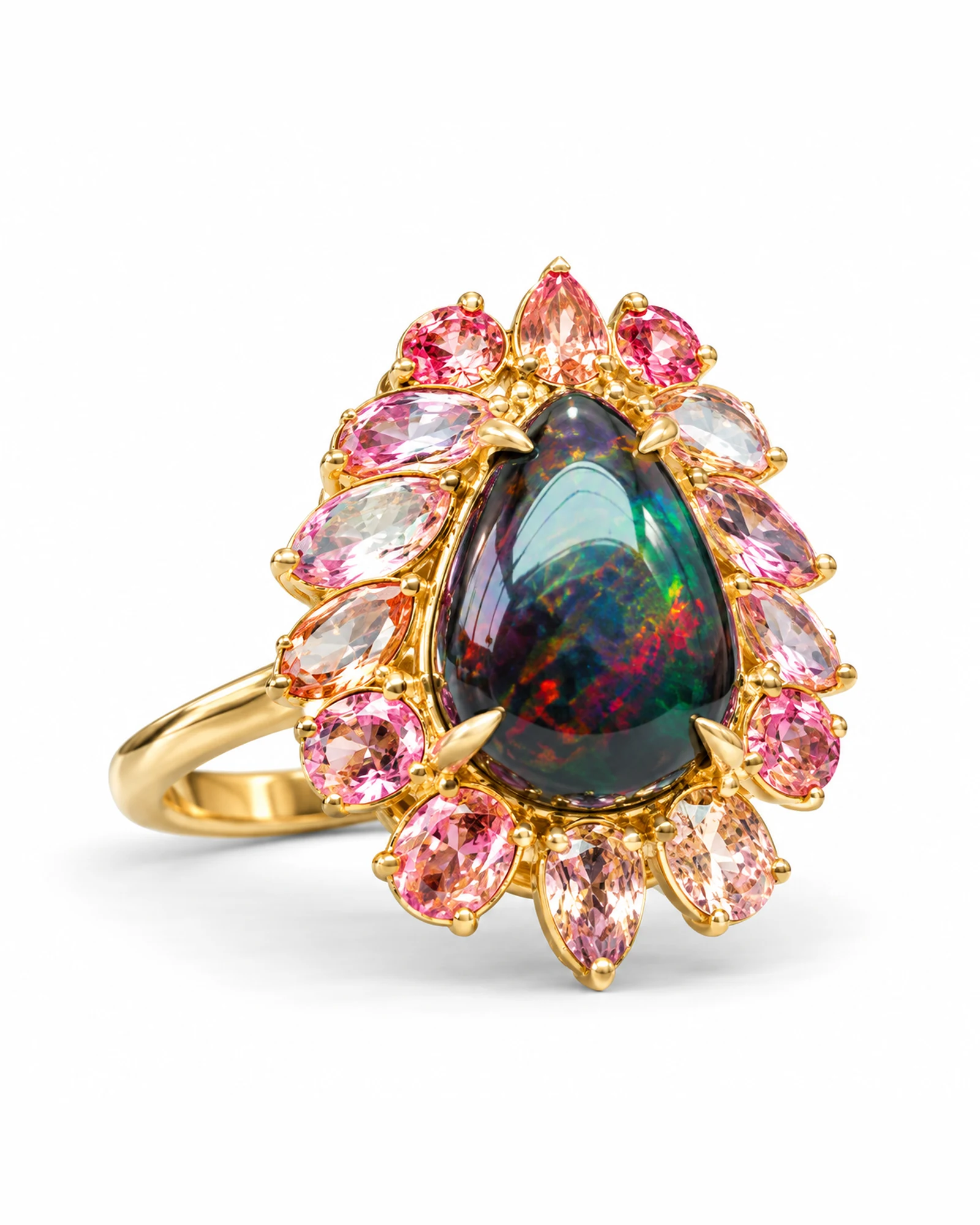 Peony Pear: Dark Pear Cabochon & Pink Halo Ring by Ivari